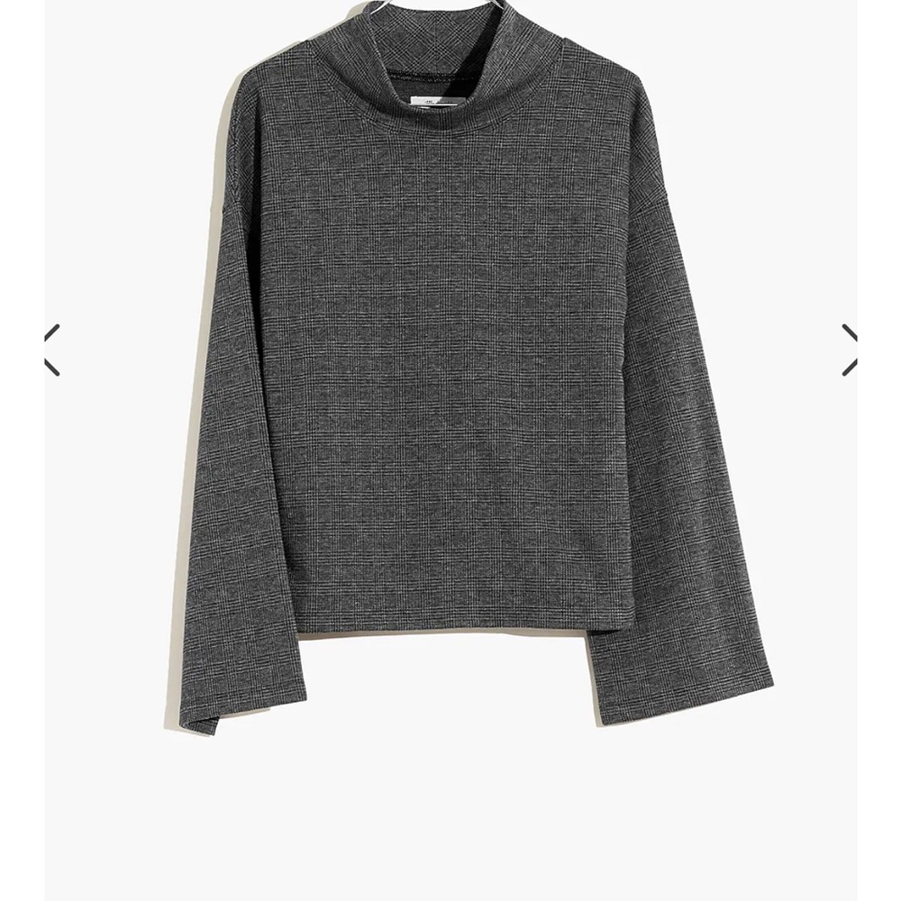 Madewell Wide Sleeve Mock Neck Top in Glen Plaid - Picture 6 of 11